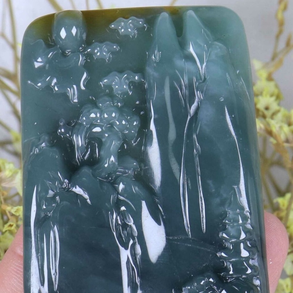 Certified Green yellow 100% Natural A Jade jadeite Landscape Pendant